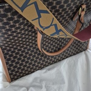 Monogram Tote with Tan Leather Trim and Branded Strap